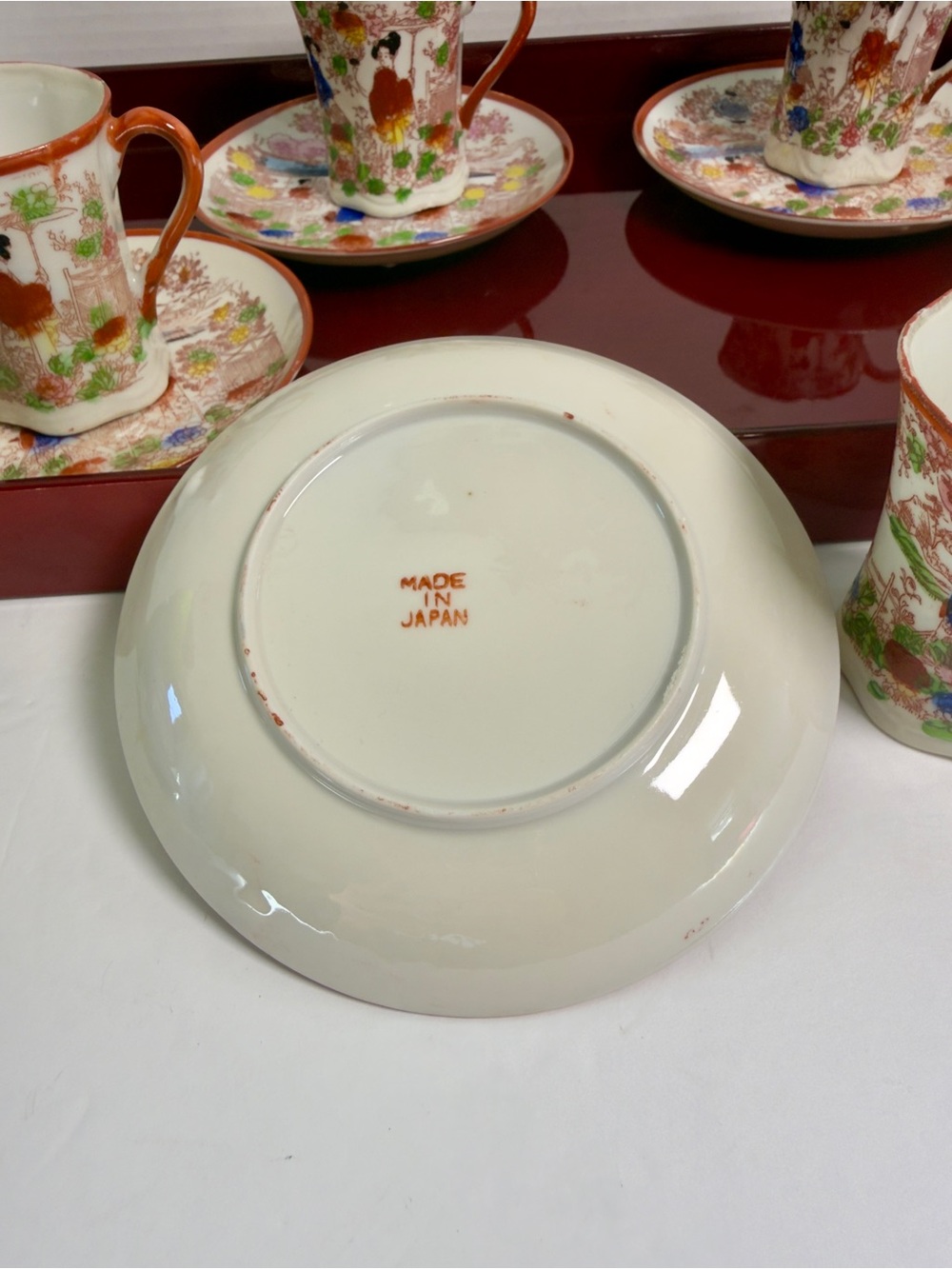 Traditional Floral Porcelain Espresso Cup and Saucer Set - Red Accent Four Sets - Picture 3 of 7
